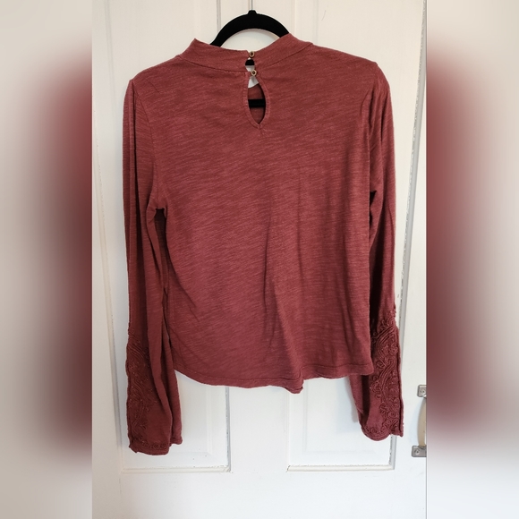 Free People We The Free Hooked on You Embroidered Sleeve Mock Neck Top Small - Picture 5 of 7